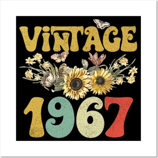 Vintage 1967 Sunflower Floral Retro Groovy 56th Birthday Posters and Art